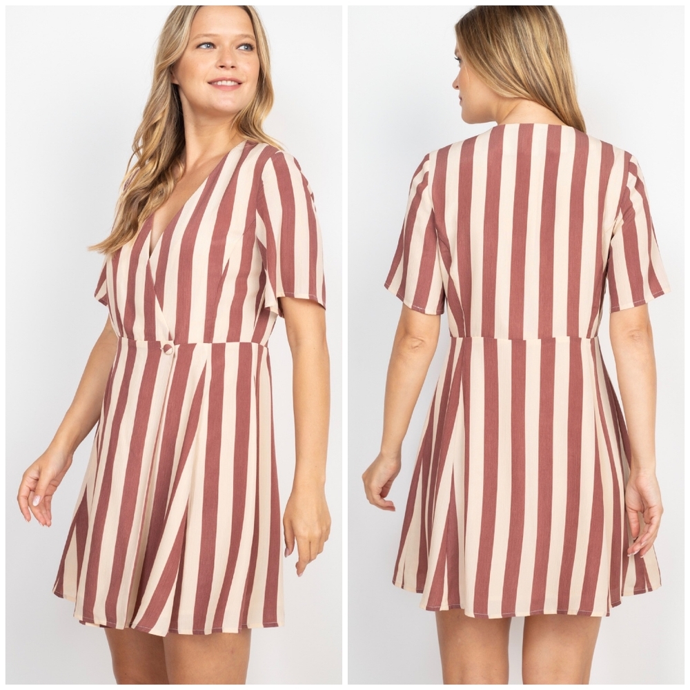 LAST ONE❗Mittoshop Rust Beige Striped Short Dress - Picture 7 of 9
